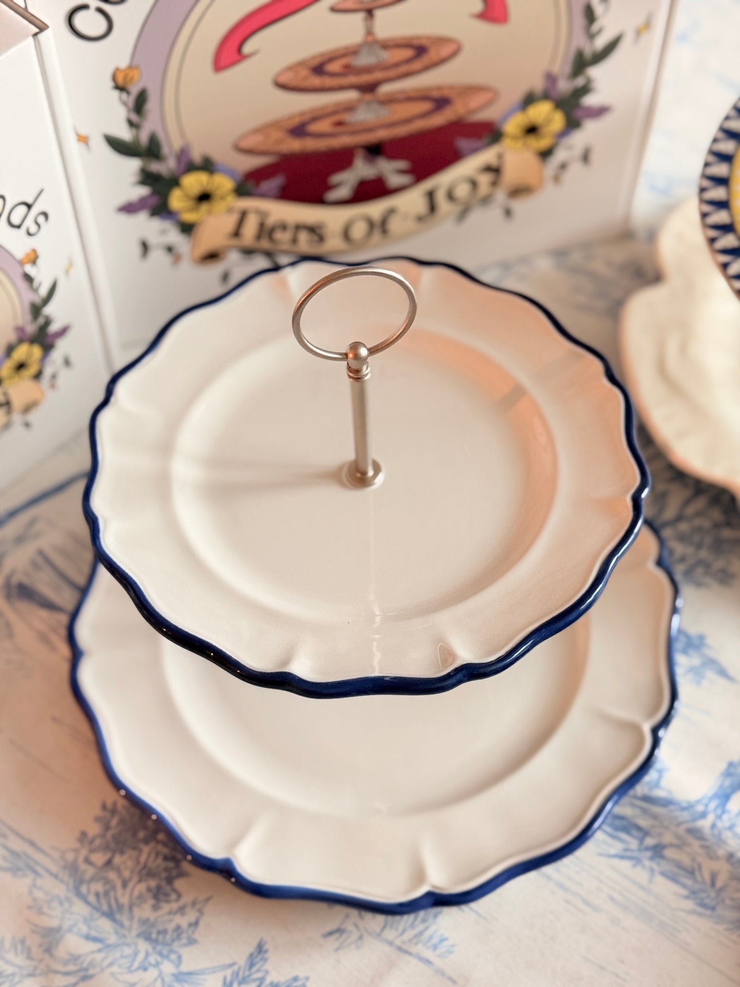 Pottery Barn Heirloom Blue Scalloped Two Tiered Stand (11” Base)