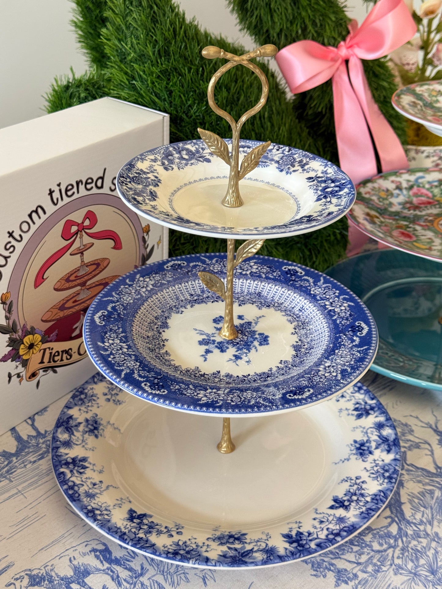 Spode English Floral Blue Three Tiered Stand - Elegant Serving Piece