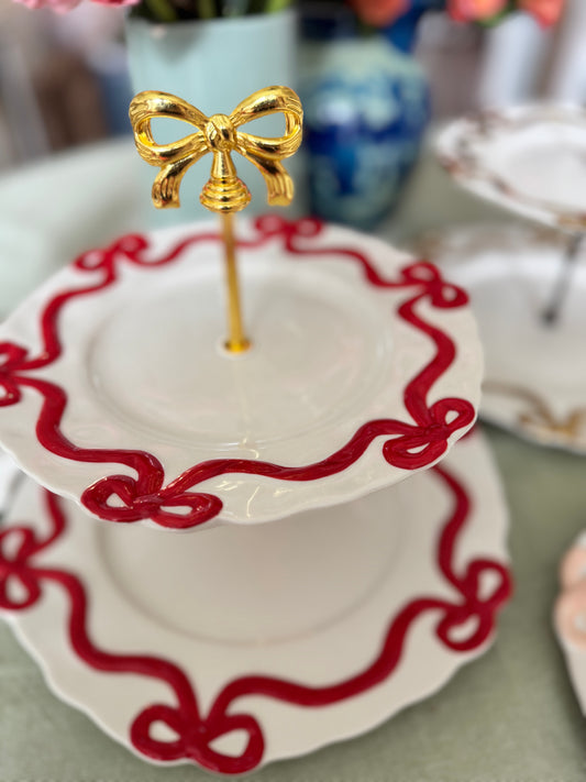 Anthropologie Benedita Bow Red Two Tiered Stand – Holiday Dessert & Serving Tray