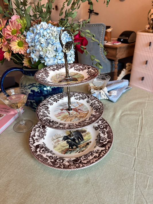 Spode Woodland - mixed patterns 3 tiered stand