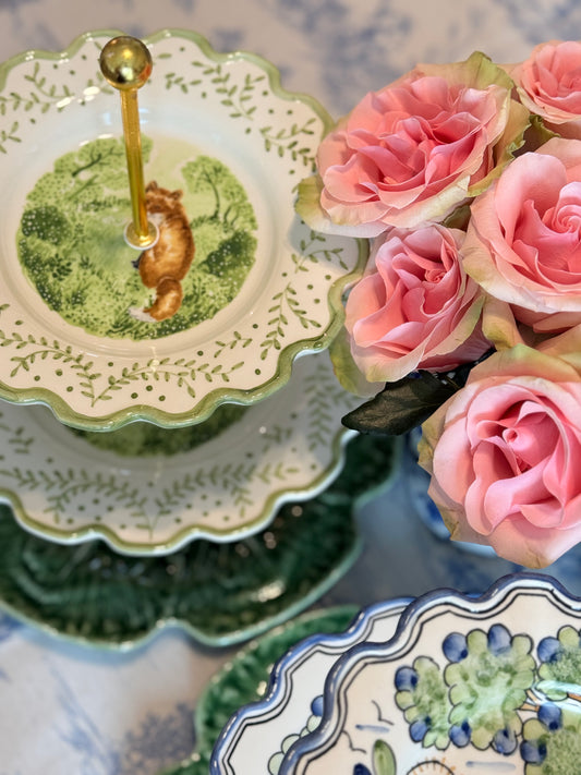 CE Corey Fox and Bordallo Green Cabbage Three Tiered Stand