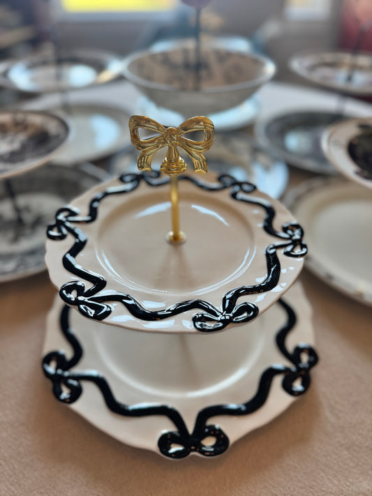 Anthropologie Black Bow Tiered Stand - Two Tier Halloween Dessert Server