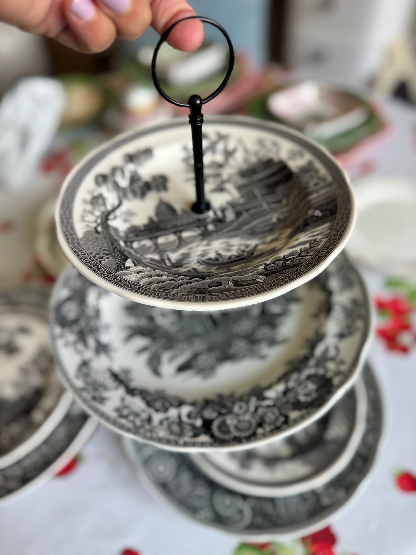 Spode Heritage Rome Two Tiered Stand – Black and White Transferware