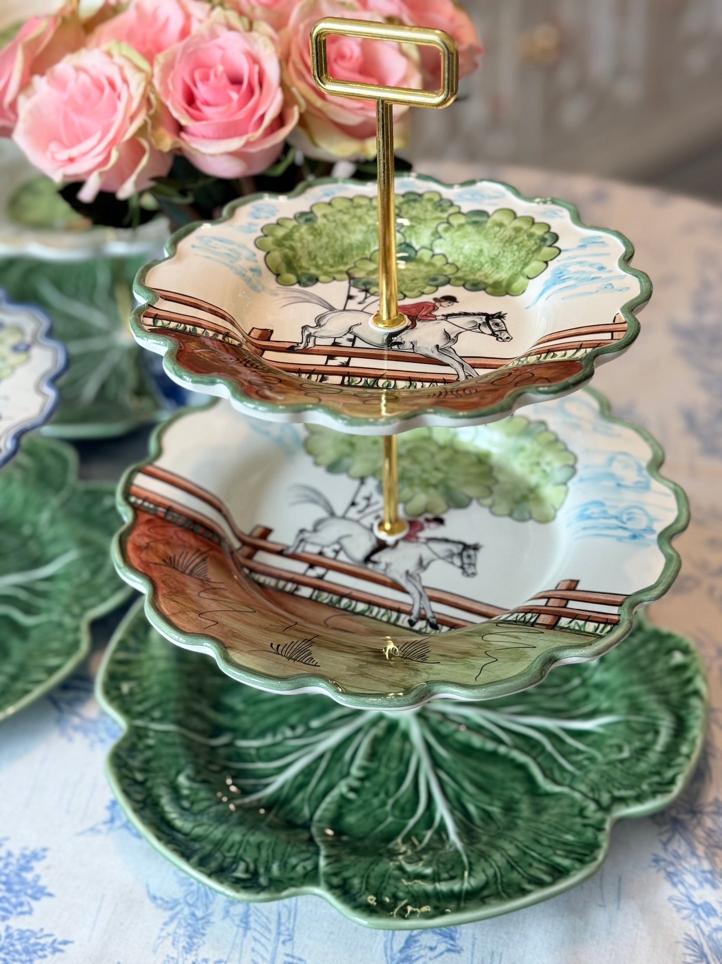 CE Corey Perfect Day and Bordallo Green Cabbage Three Tiered Stand- 12 inch base