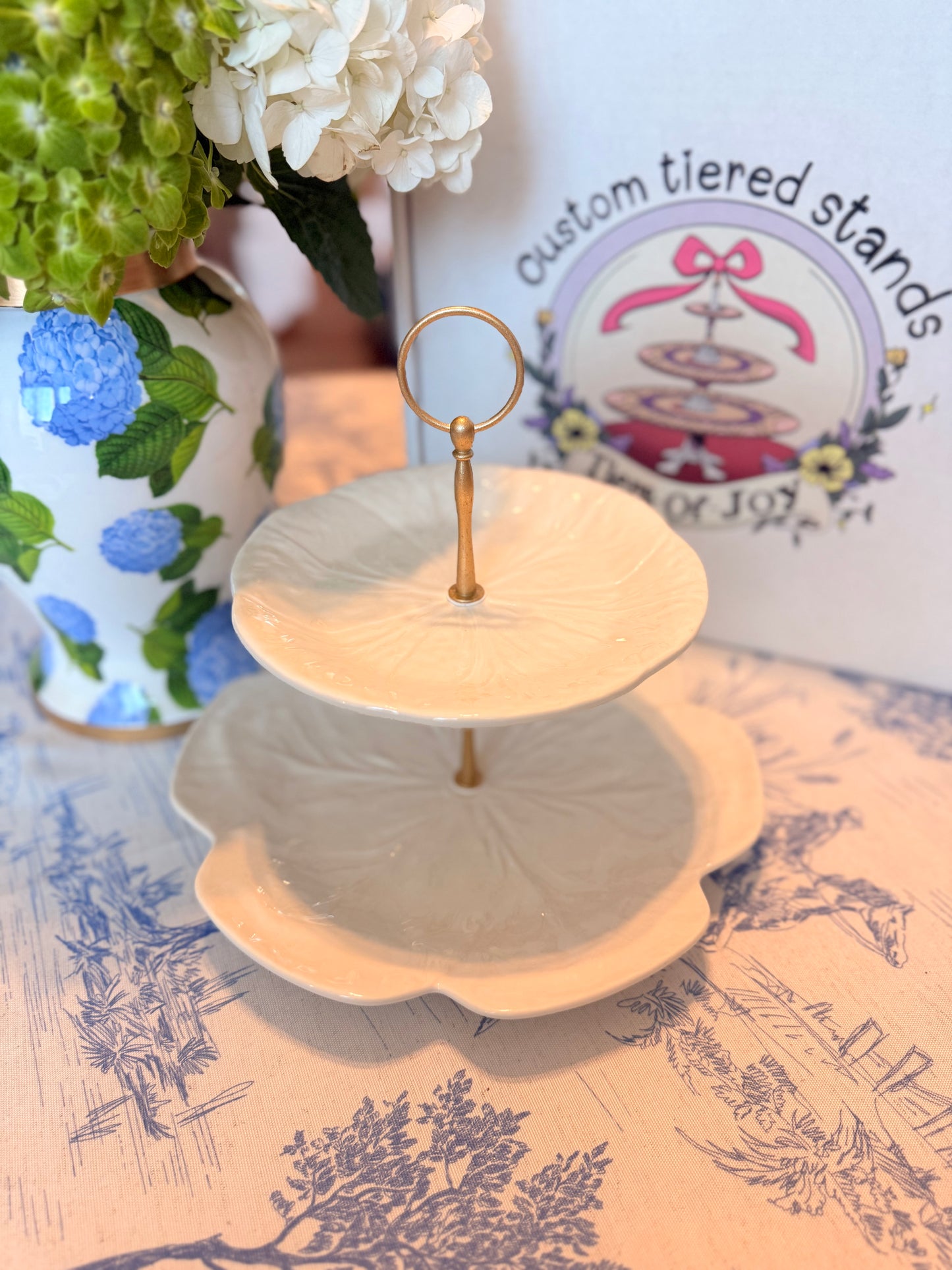 Bordallo Beige Cabbage Two Tiered Stand (10.5” base plate)