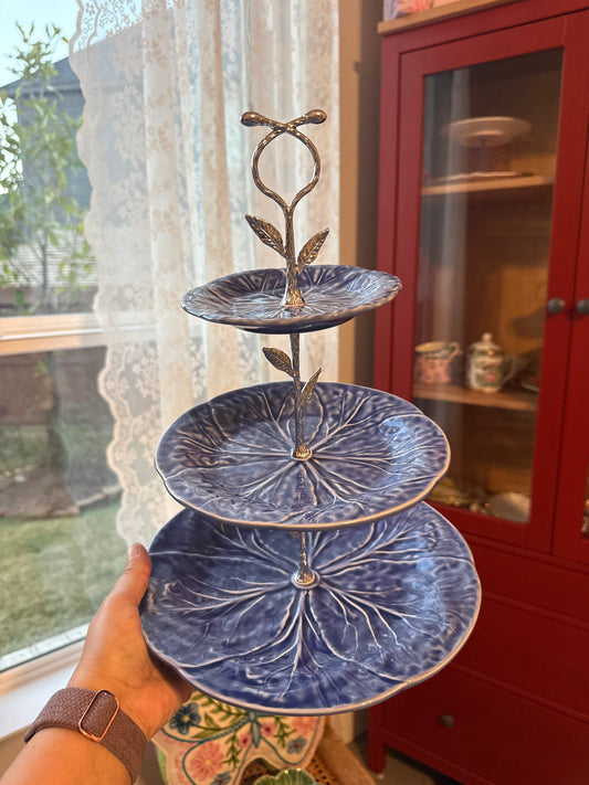 Blue Cabbageware Three Tiered Stand