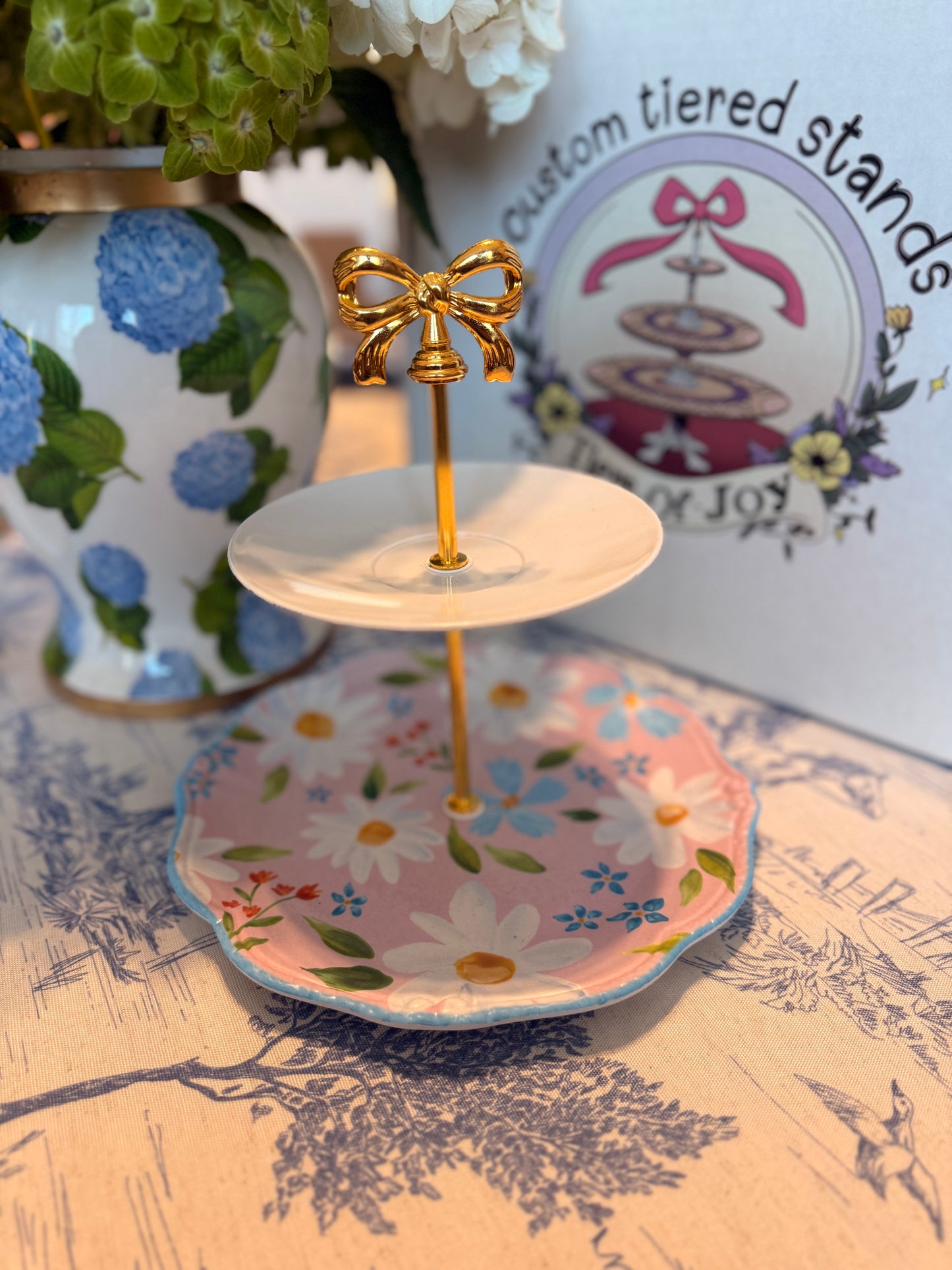 Pink and White Kid Friendly Two Tiered Stand