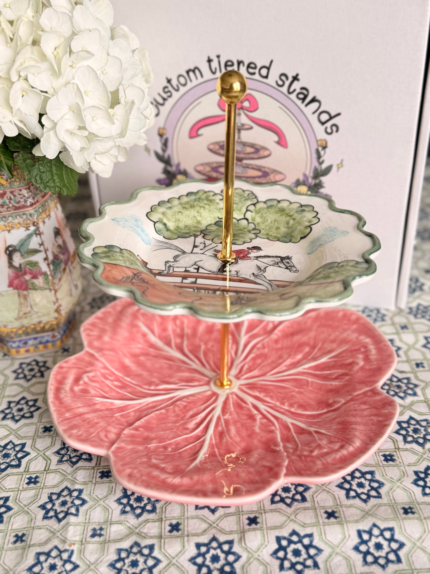 CE Corey Perfect Day and Bordallo Pink Cabbage Two Tiered Stand