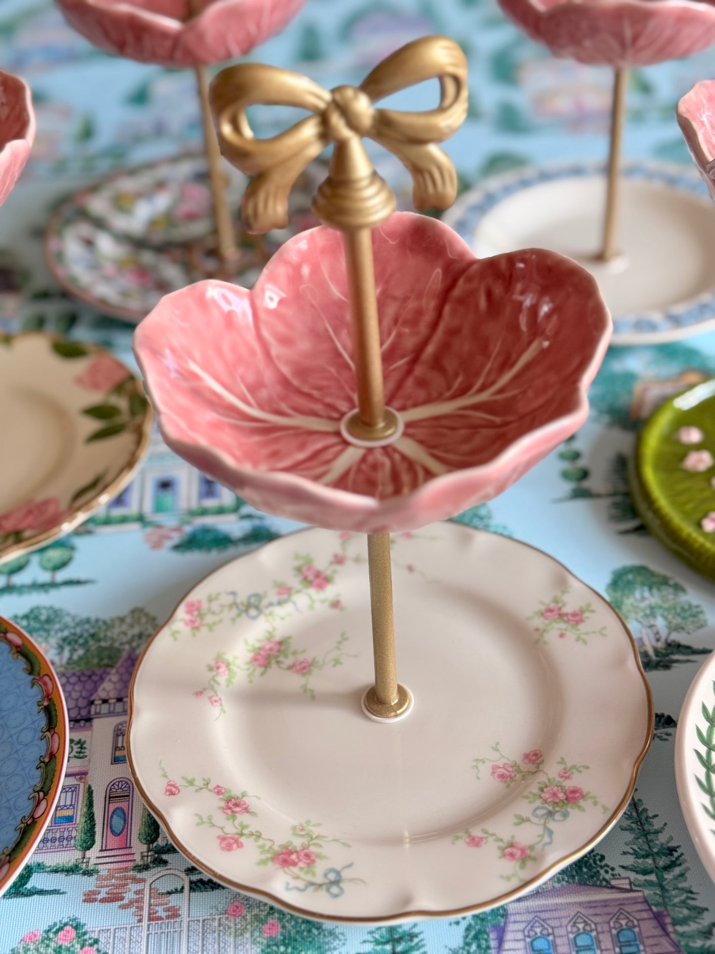 Bordallo Pink Cabbage and Theodore Haviland (Vintage) Petite Tiered Stand