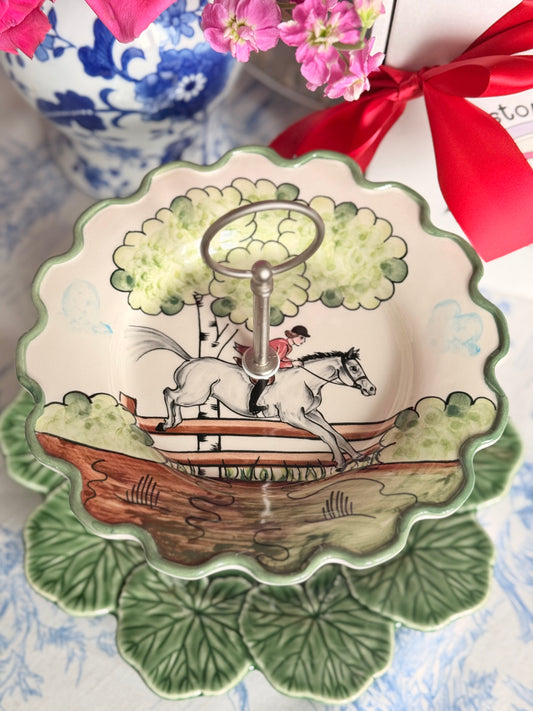 CE Corey Perfect Day and Bordallo Geranium Two Tiered Stand- Equestrian inspired server