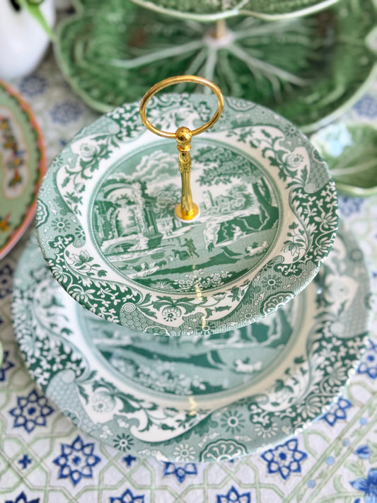 Spode Green Italian Two Tiered Stand (10.5” Base Plate)