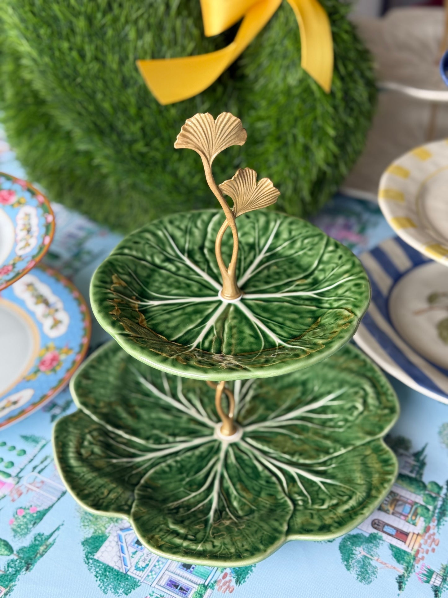 Green Bordallo Pinheiro Cabbage Two Tiered Stand