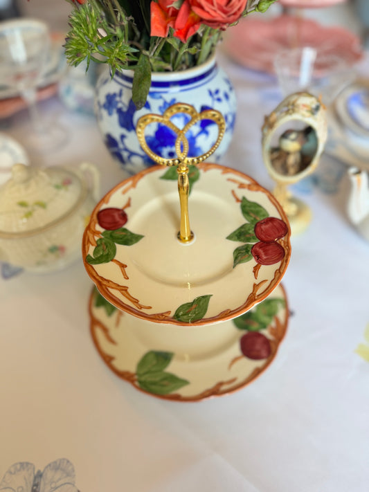 Franciscan Apple Blossom Two Tiered Stand – Vintage Hand-Painted Plate Stand for Entertaining or Gifting