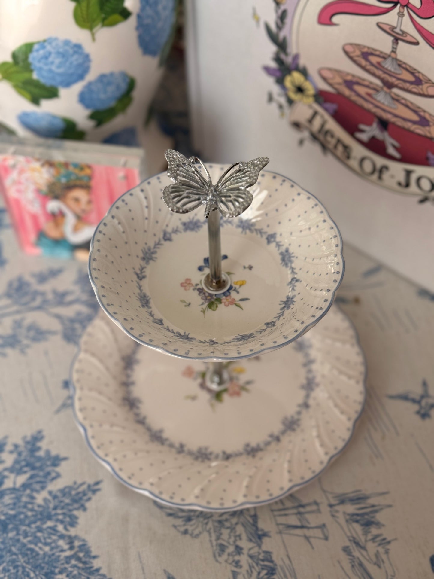 Nikko Blue Peony Tiered Stand – Vintage Style Blue and White Grandmillennial Serving Stand