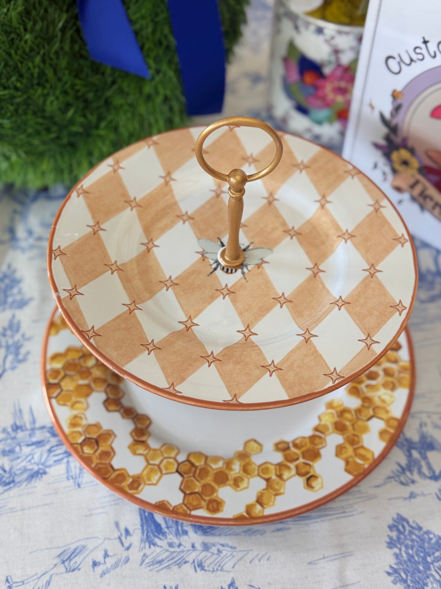 Mackenzie Childs Queen Bee Two Tiered Stand