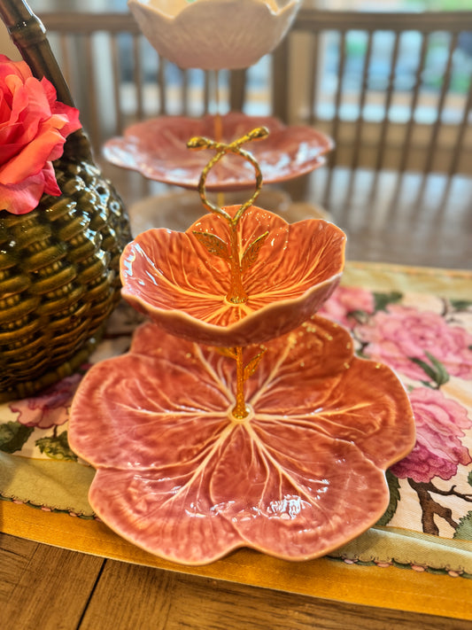 Two Tiered Stand Rare Bordallo Pink Cabbage