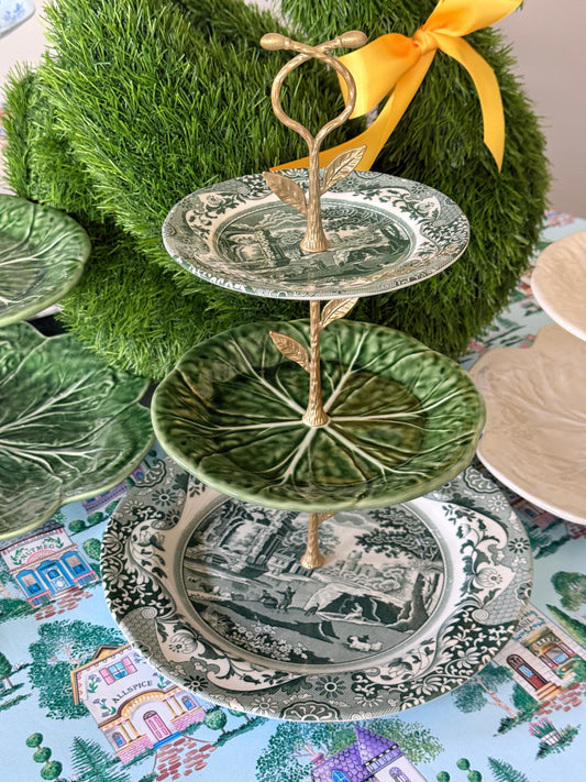 Spode Green Italian and Bordallo Cabbage Three Tiered Serving Stand