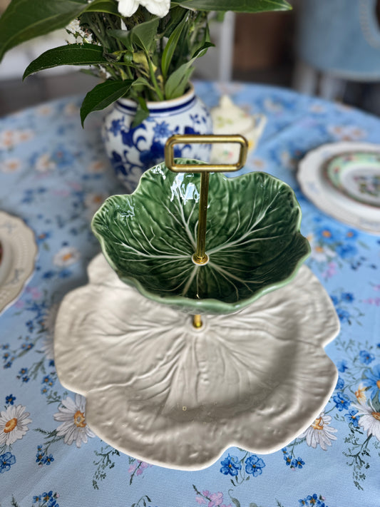 Oversized Bordallo Cabbage Leaf Tiered Stand – Charger Size Base Plate