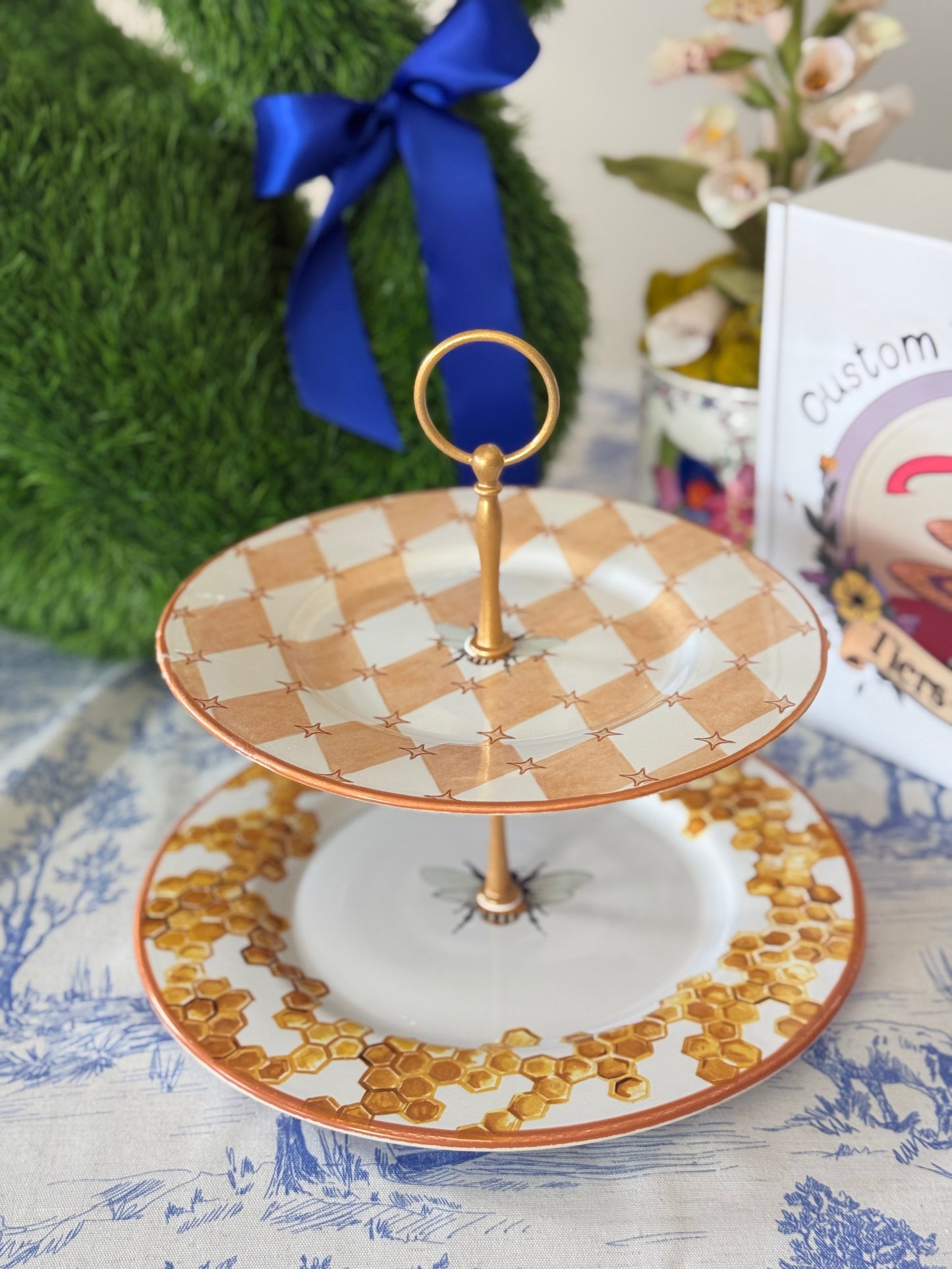 Mackenzie Childs Queen Bee Two Tiered Stand