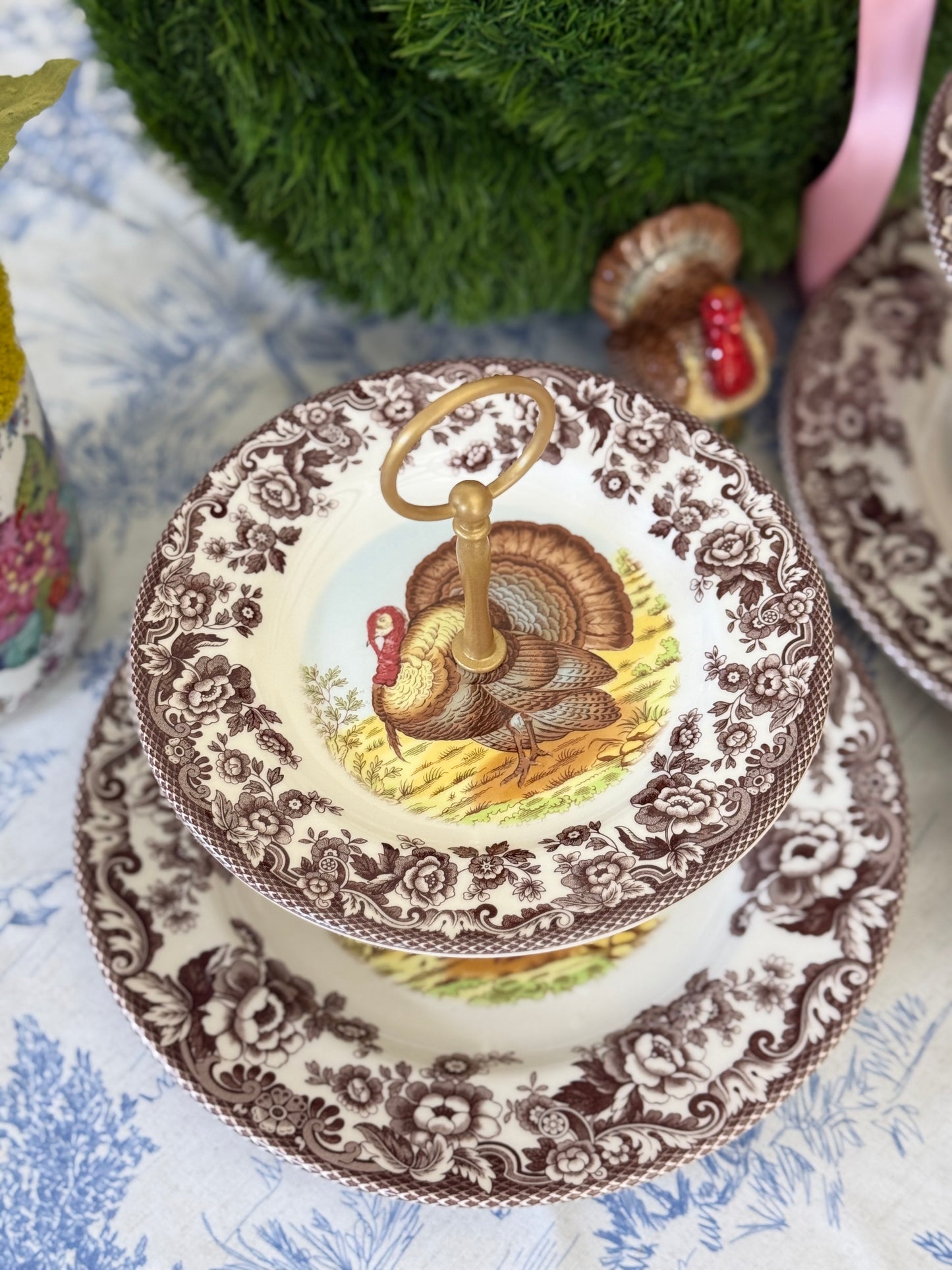 Spode Woodland Turkey Two Tiered Stand – Classic Thanksgiving Serving Piece (10.5” base)