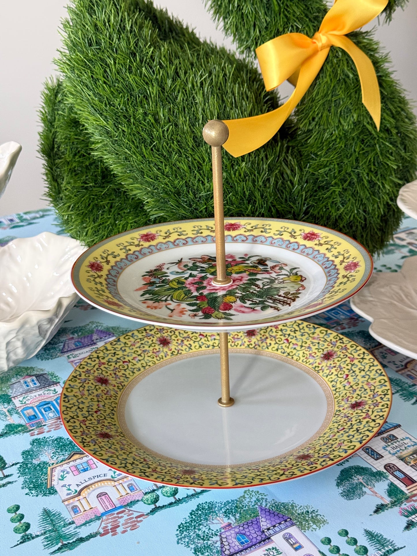 Famille Rose Yellow- Two Tiered Stand