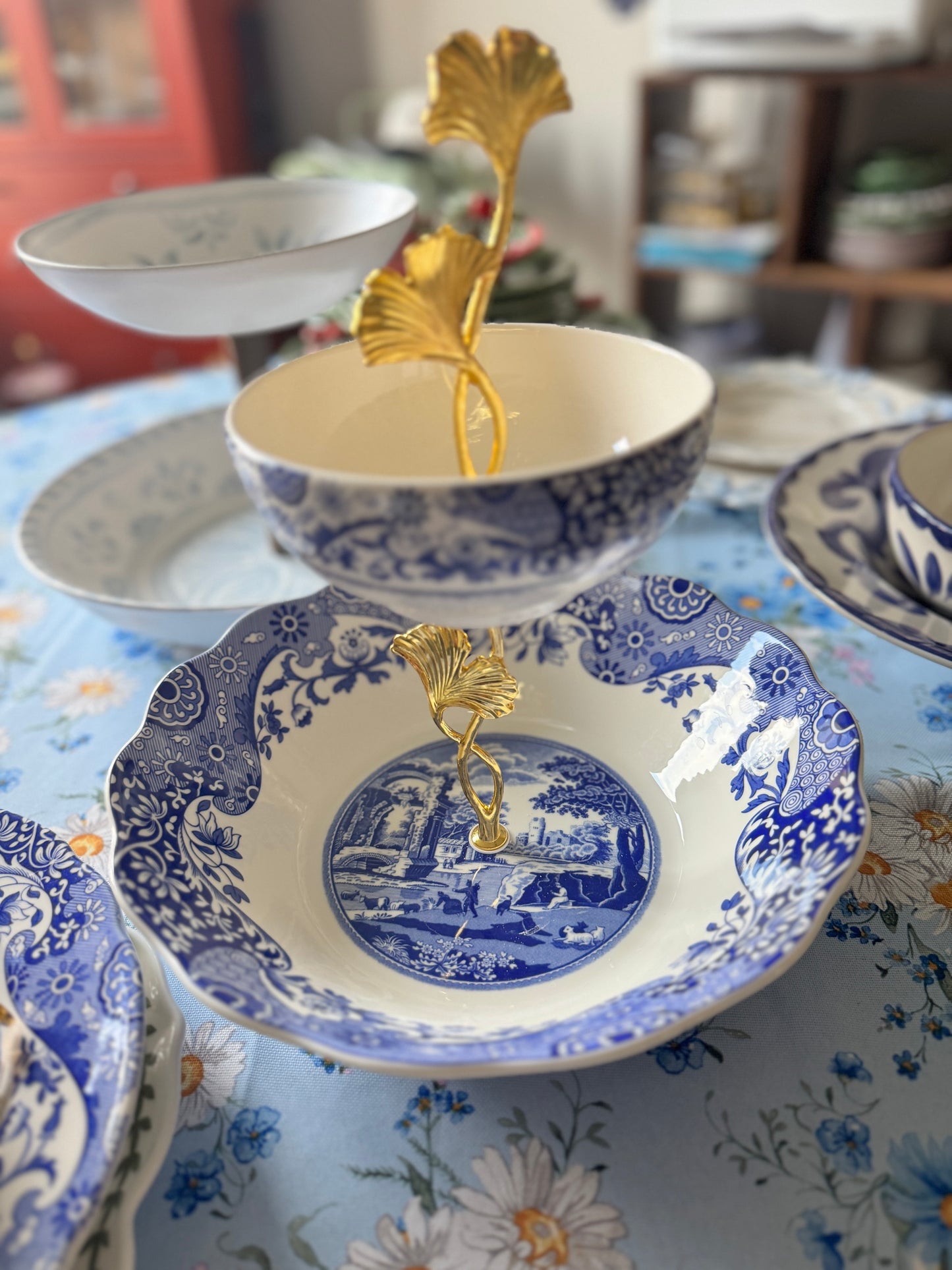 Spode Blue Italian Two Tiered Stand- Bowl