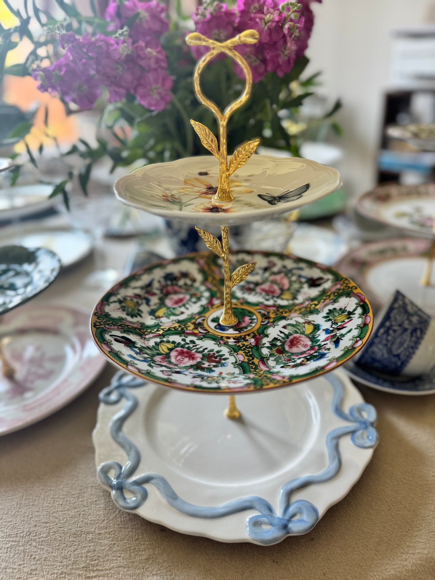 Lenox Butterfly Meadow, Famille Rose & Anthropologie Bow Three Tiered Stand