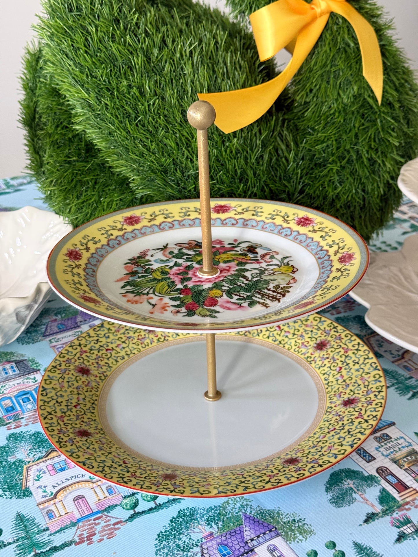 Famille Rose Yellow- Two Tiered Stand
