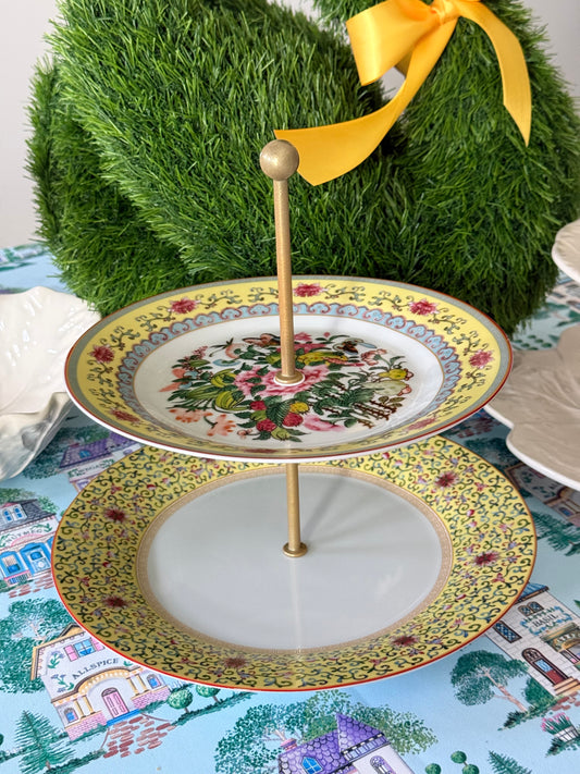 Famille Rose Yellow- Two Tiered Stand
