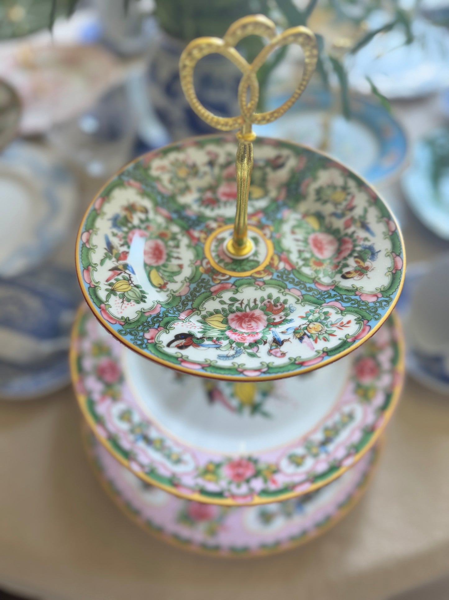 Williams Sonoma Famille Rose 3-Tier Stand – 10.5” Base Plate, Handcrafted Serving Stand