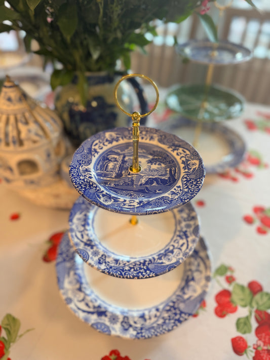 Spode Blue Italian & Brocato Three Tiered Tray