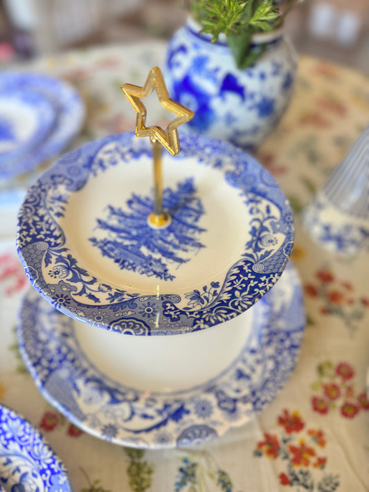 Spode Blue Italian Christmas Tiered Stand – Two-Tier Holiday Serving Tray