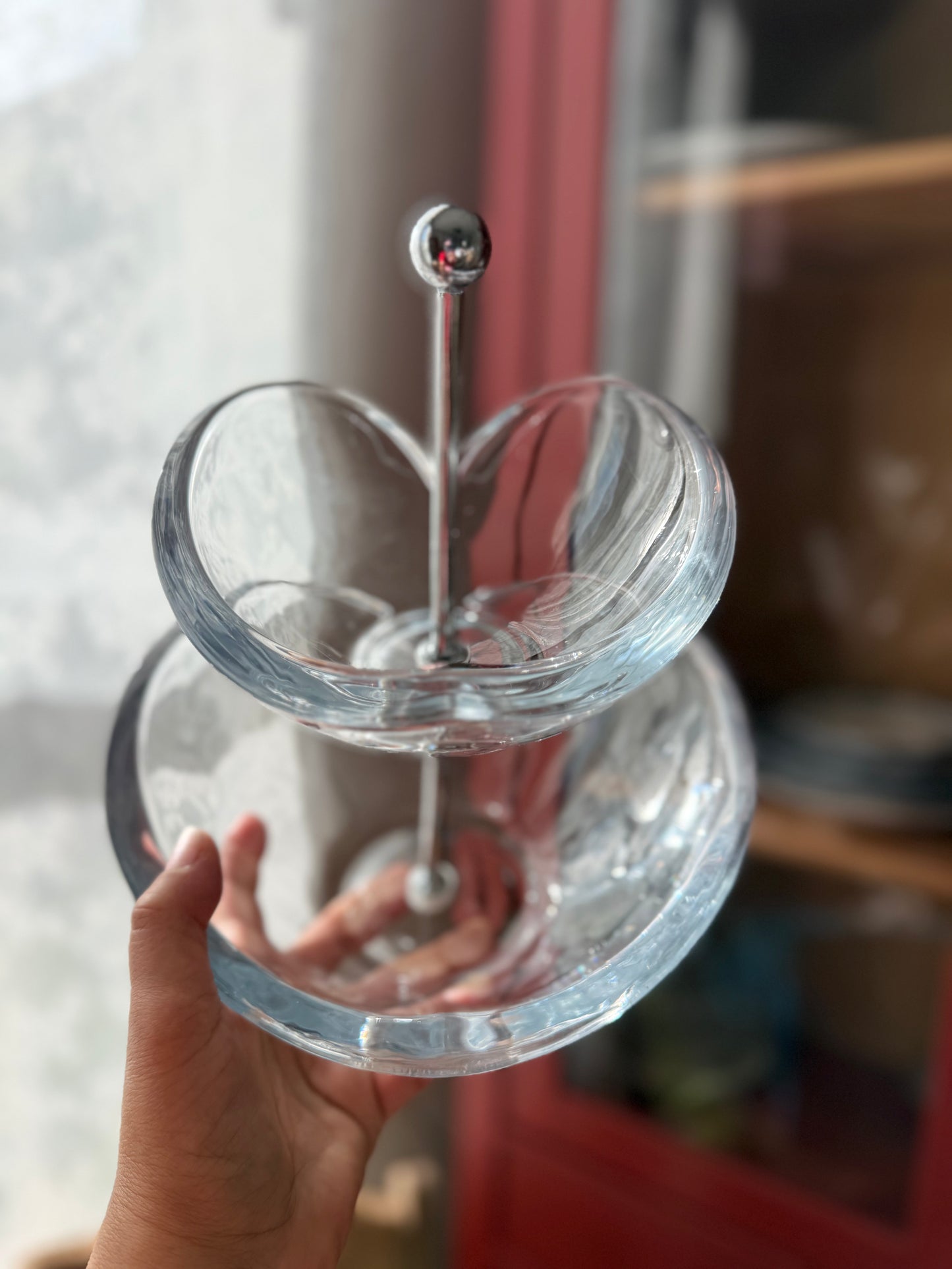 Nambe Classic Two-Tier Glass Server | Sculptural Modern Entertaining Stand