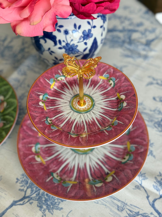 Famille Rose - Pink Bok Choy Two Tiered Stand