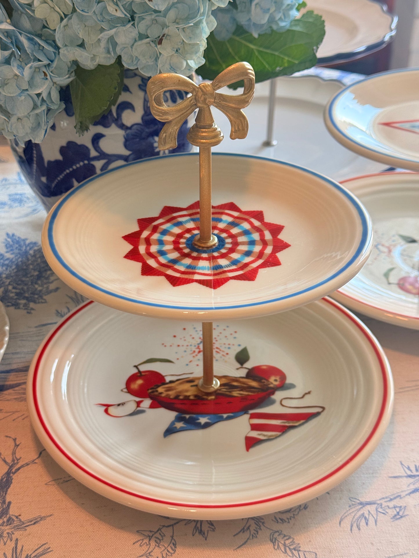 Fiesta Americana Patriotic Tiered Stand – Red White Blue Dessert Stand for 4th of July Entertaining (Apple Pie)
