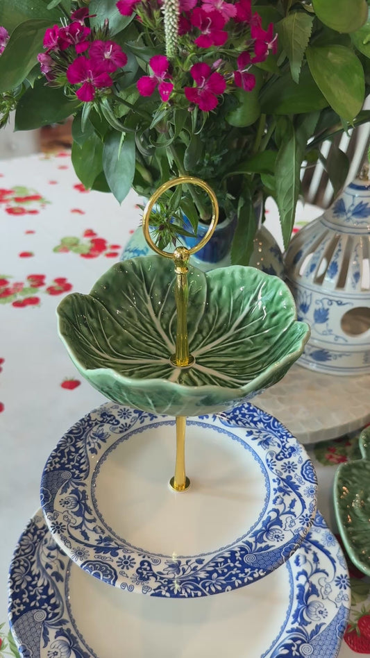 Spode Brocato and Bordallo Cabbageware Three- Tier Stand